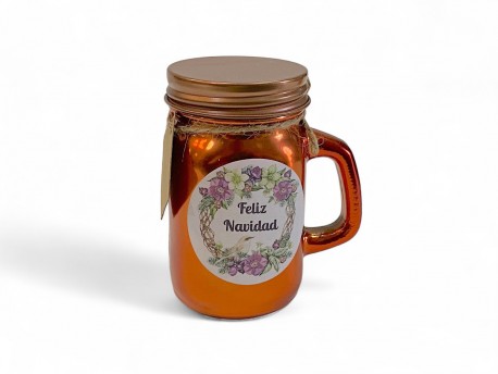 Vela arom&aacute;tica de Navidad en jarra de cristal bronce con tapa